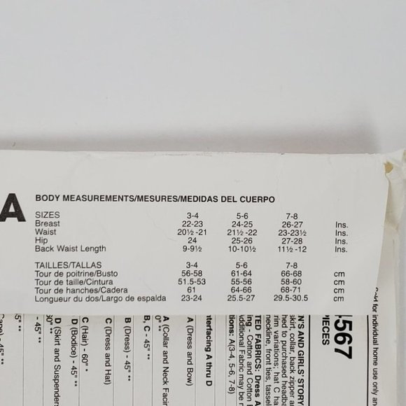 Easy Stitch'n Save Girl's Storybook Costumes Sewing Pattern Size 3-4, 5-6, 7-8 - Picture 2 of 13